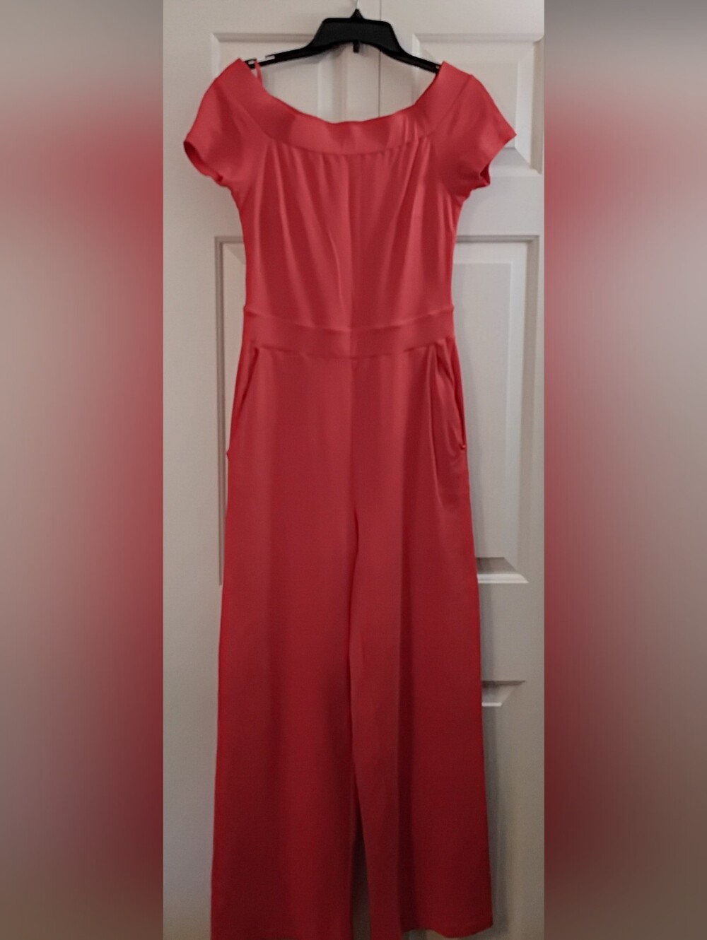 New York & Company Wide-Leg Jumpsuit with Cap Sleeves, Red, Small